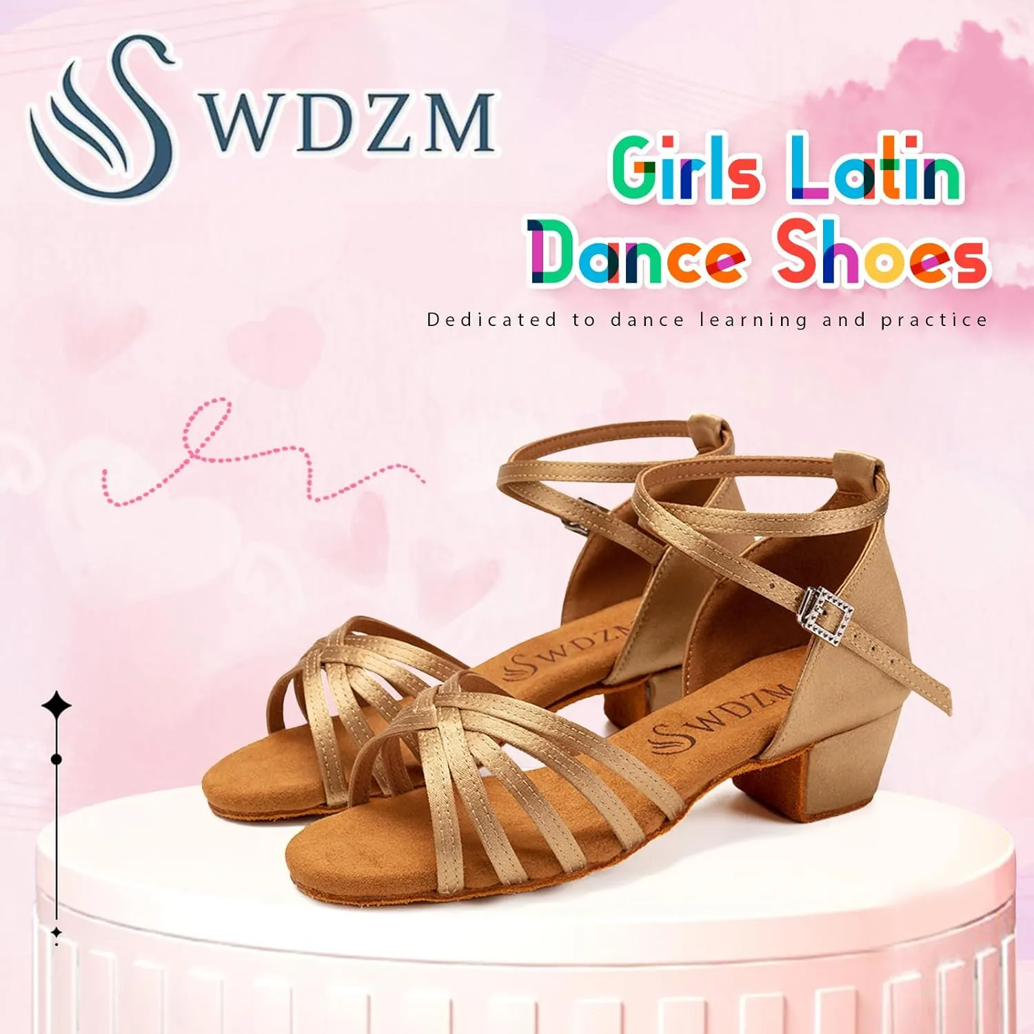 SWDZM Girls Latin Dance Shoes Satin Suede Sole Ballroom Salsa Tango Professional Performance Practice Dance Shoes