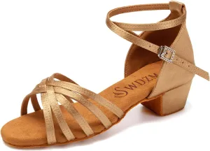 SWDZM Girls Latin Dance Shoes Satin Suede Sole Ballroom Salsa Tango Professional Performance Practice Dance Shoes