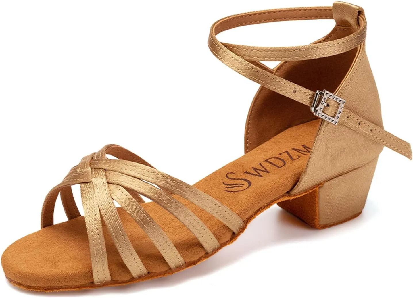 SWDZM Girls Latin Dance Shoes Satin Suede Sole Ballroom Salsa Tango Professional Performance Practice Dance Shoes