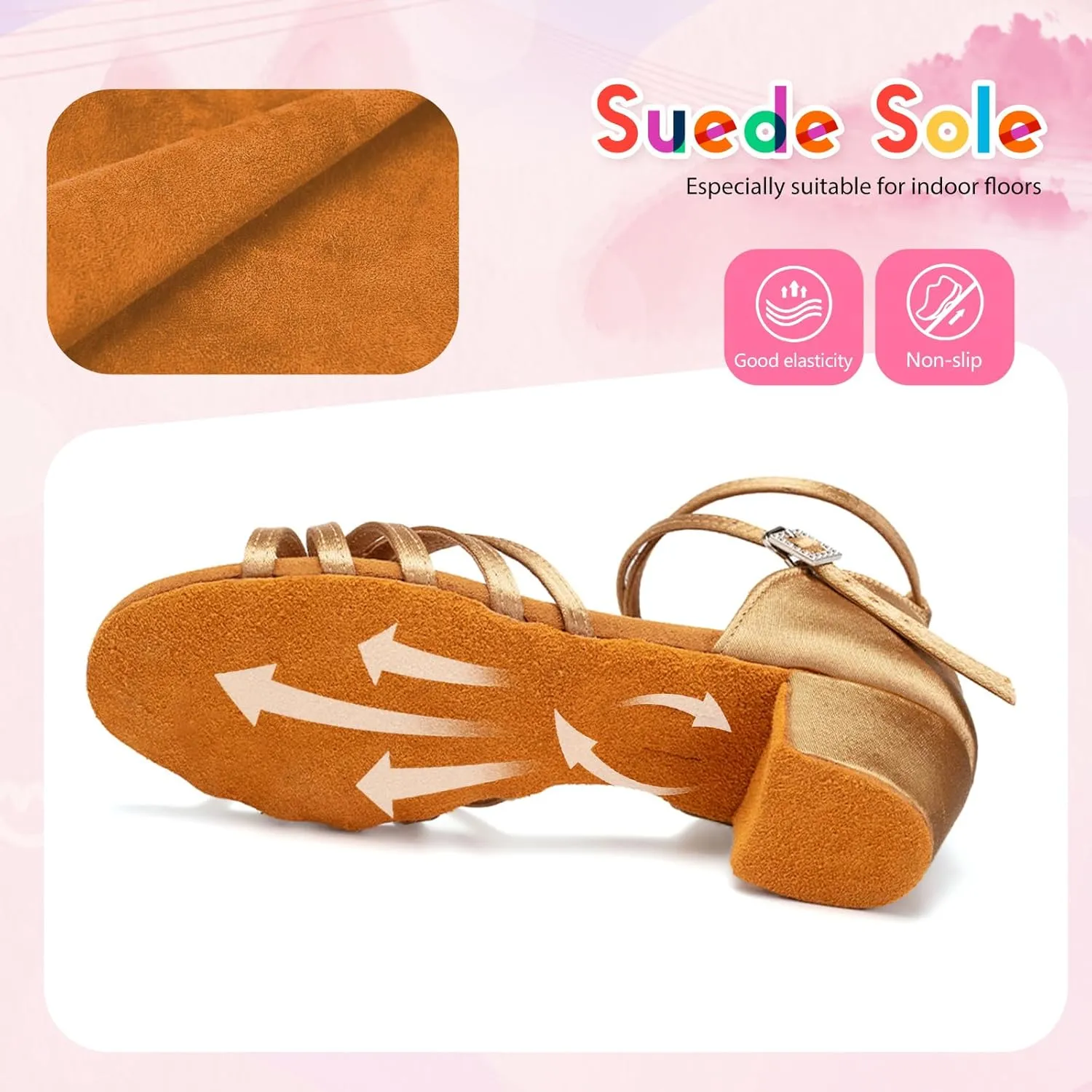 SWDZM Girls Latin Dance Shoes Satin Suede Sole Ballroom Salsa Tango Professional Performance Practice Dance Shoes