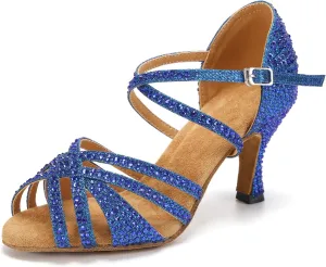 SWDZM Latin Dance Shoes for Women Rhinestone Ballroom Salsa Tango Dancing Wedding Shoes,Model L377-8.5JB