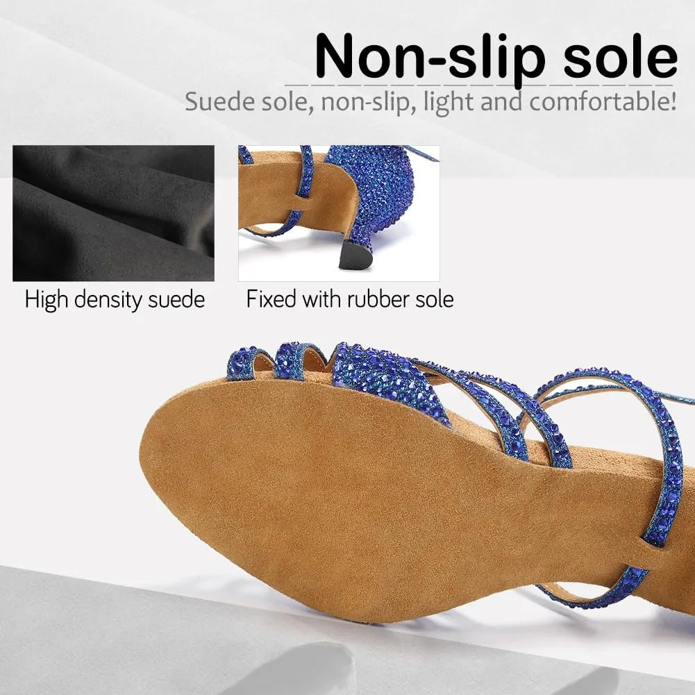 SWDZM Latin Dance Shoes for Women Rhinestone Ballroom Salsa Tango Dancing Wedding Shoes,Model L377-8.5JB