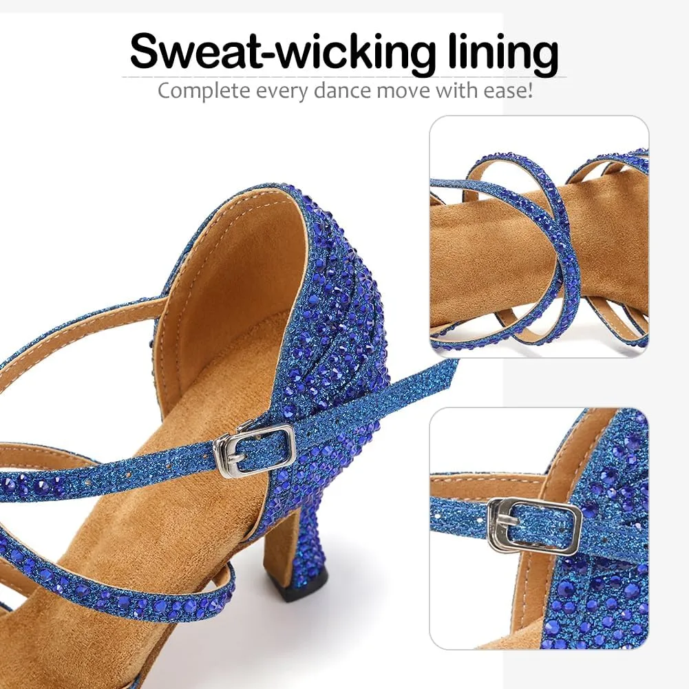SWDZM Latin Dance Shoes for Women Rhinestone Ballroom Salsa Tango Dancing Wedding Shoes,Model L377-8.5JB