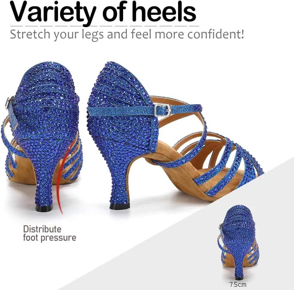 SWDZM Latin Dance Shoes for Women Rhinestone Ballroom Salsa Tango Dancing Wedding Shoes,Model L377-8.5JB