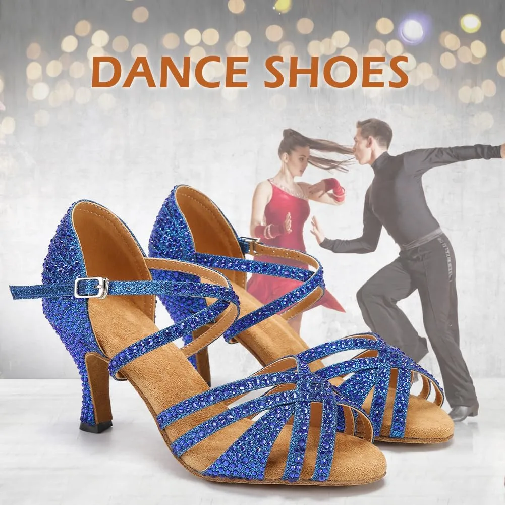 SWDZM Latin Dance Shoes for Women Rhinestone Ballroom Salsa Tango Dancing Wedding Shoes,Model L377-8.5JB