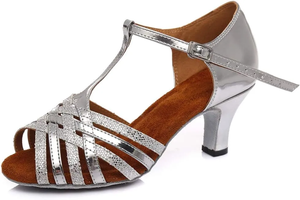 SWDZM Latin Dance Shoes For Women Satin Open Toe Suede Sole Professional Ballroom Salsa Chacha Practice Performance Dance Shoes Model-SS331