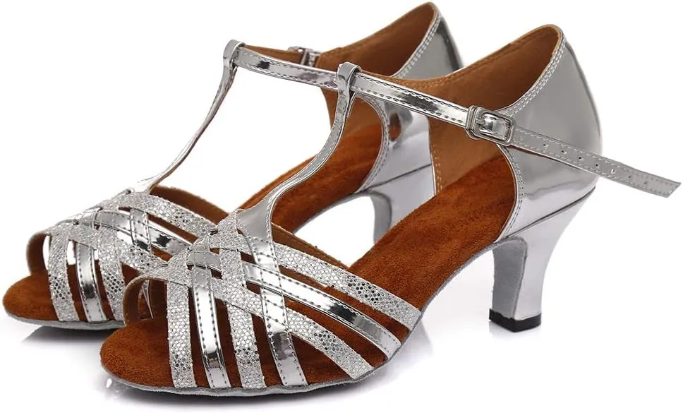 SWDZM Latin Dance Shoes For Women Satin Open Toe Suede Sole Professional Ballroom Salsa Chacha Practice Performance Dance Shoes Model-SS331