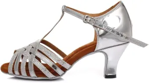 SWDZM Latin Dance Shoes For Women Satin Open Toe Suede Sole Professional Ballroom Salsa Chacha Practice Performance Dance Shoes Model-SS331