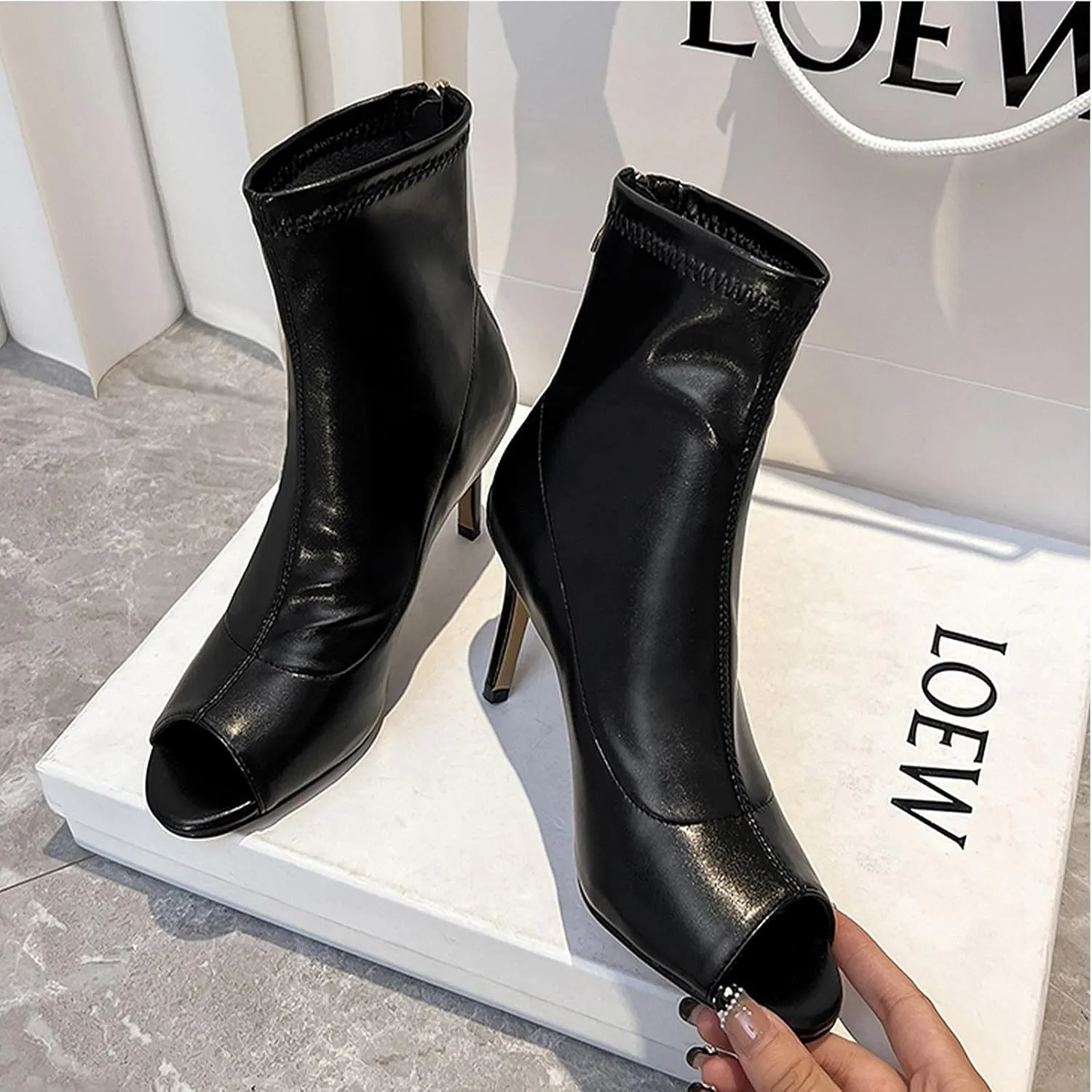 SWDZM Peep Toe Latin Ballroom Dance Shoes Women Boots with Zipper Salsa Burju Dance Heels