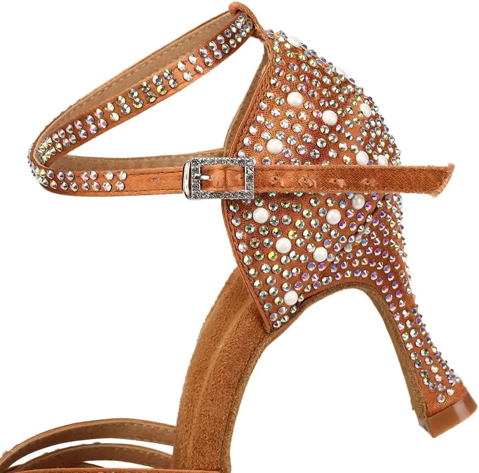 SWDZM Rhinestones Ballroom Dance Shoes Women Sparkling Latin Salsa Practice Dancing Shoes