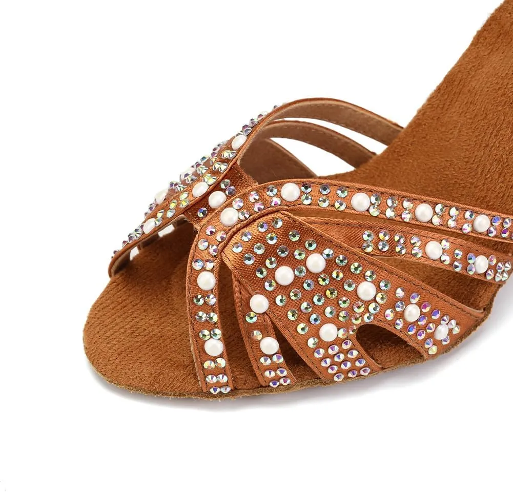 SWDZM Rhinestones Ballroom Dance Shoes Women Sparkling Latin Salsa Practice Dancing Shoes