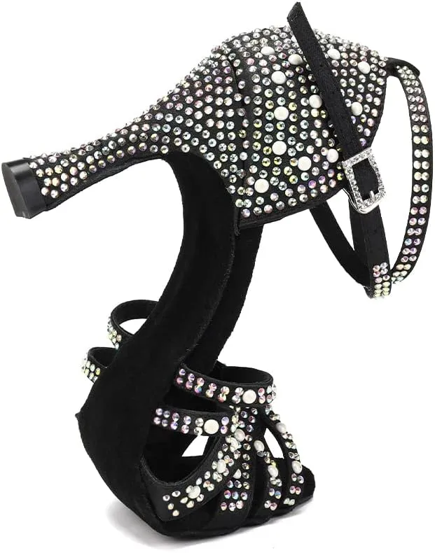 SWDZM Rhinestones Ballroom Dance Shoes Women Sparkling Latin Salsa Practice Dancing Shoes