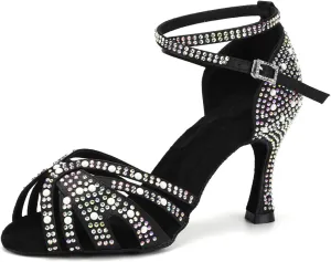 SWDZM Rhinestones Ballroom Dance Shoes Women Sparkling Latin Salsa Practice Dancing Shoes