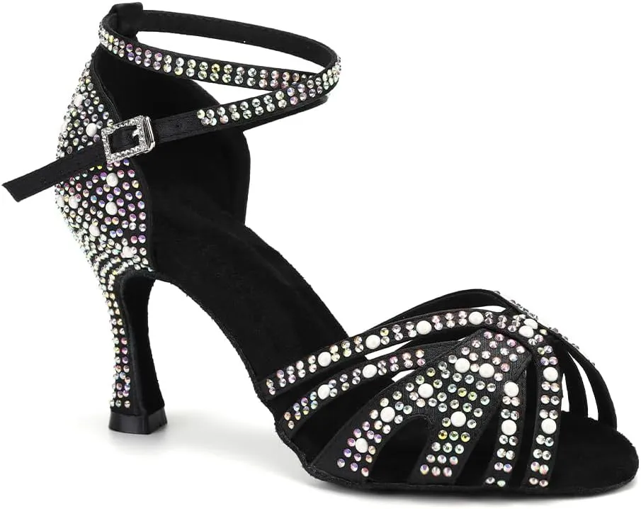 SWDZM Rhinestones Ballroom Dance Shoes Women Sparkling Latin Salsa Practice Dancing Shoes