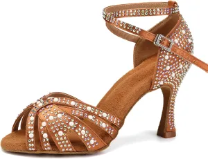SWDZM Rhinestones Ballroom Dance Shoes Women Sparkling Latin Salsa Practice Dancing Shoes