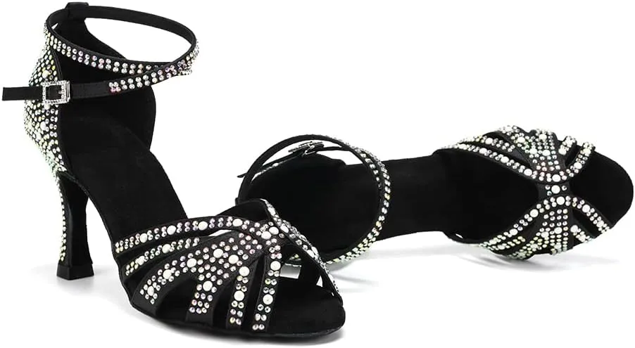 SWDZM Rhinestones Ballroom Dance Shoes Women Sparkling Latin Salsa Practice Dancing Shoes
