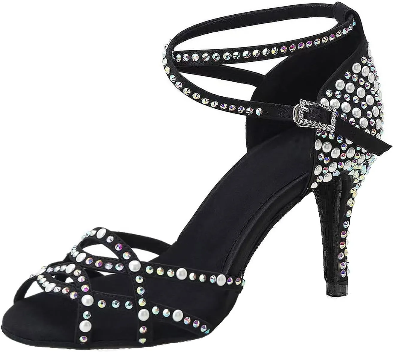 SWDZM Women Latin Dance Shoes Rhinestones Sparkling Ballroom Salsa Profermance Dance Shoes