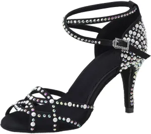 SWDZM Women Latin Dance Shoes Rhinestones Sparkling Ballroom Salsa Profermance Dance Shoes