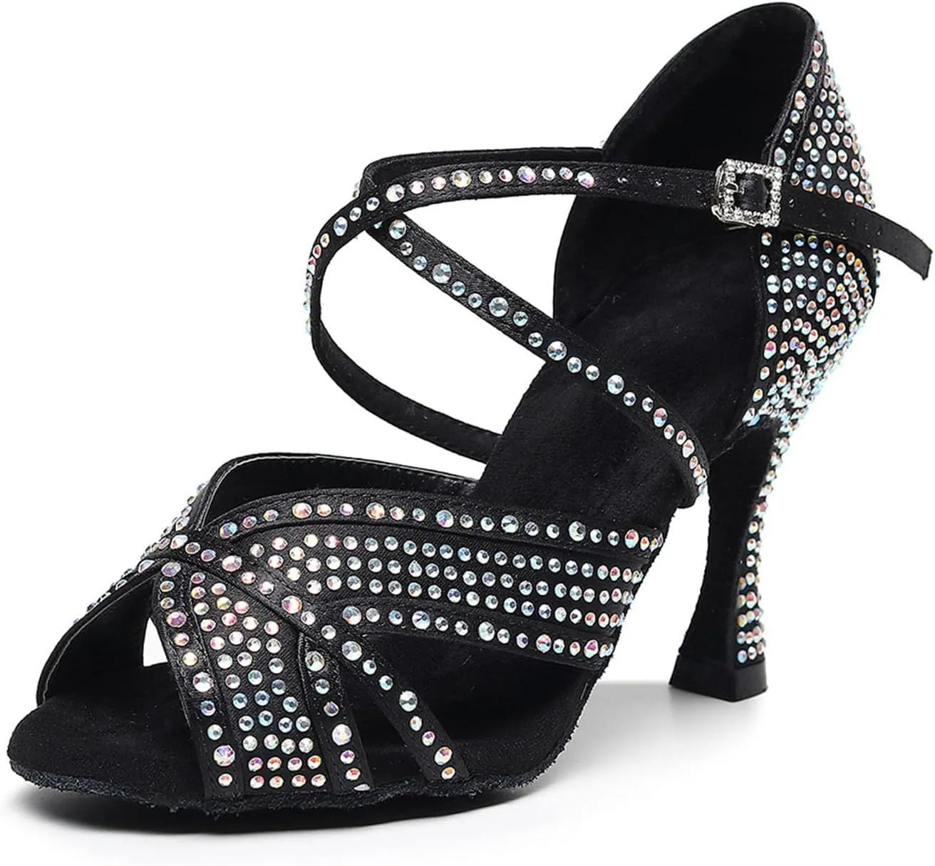 SWDZM Women Rhinestone Ballroom Dance Shoes Latin Salsa Performance Dance Shoes,Model QJW-Z011