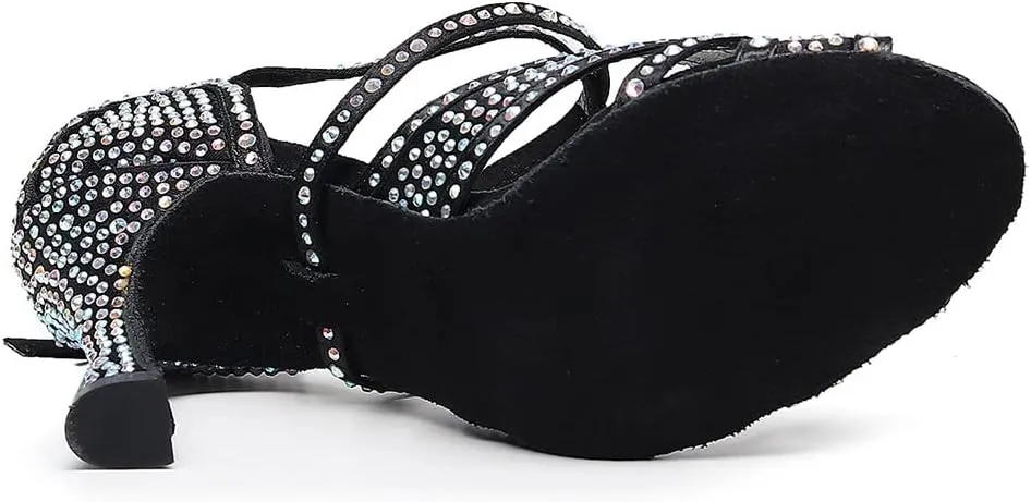 SWDZM Women Rhinestone Ballroom Dance Shoes Latin Salsa Performance Dance Shoes,Model QJW-Z011