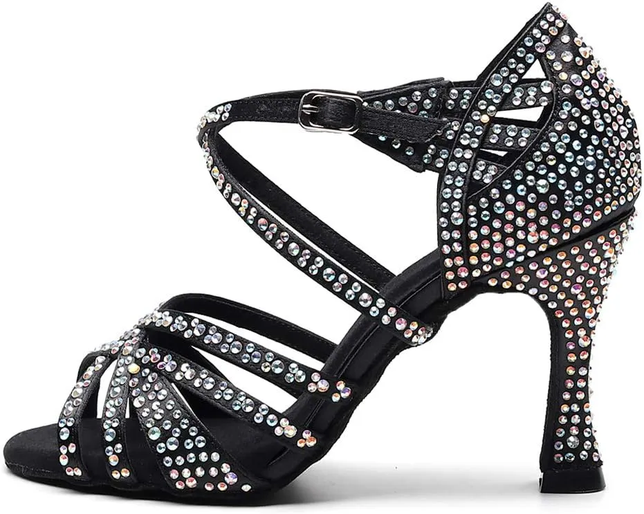 SWDZM Women Rhinestone Ballroom Dance Shoes Latin Salsa Performance Dance Shoes,Model-QJW1035