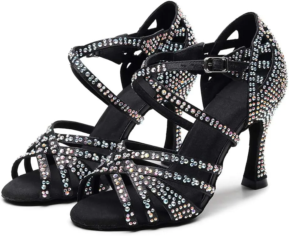 SWDZM Women Rhinestone Ballroom Dance Shoes Latin Salsa Performance Dance Shoes,Model-QJW1035