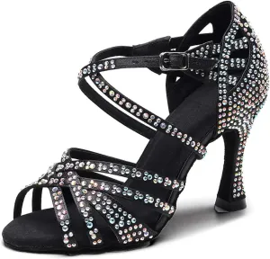 SWDZM Women Rhinestone Ballroom Dance Shoes Latin Salsa Performance Dance Shoes,Model-QJW1035