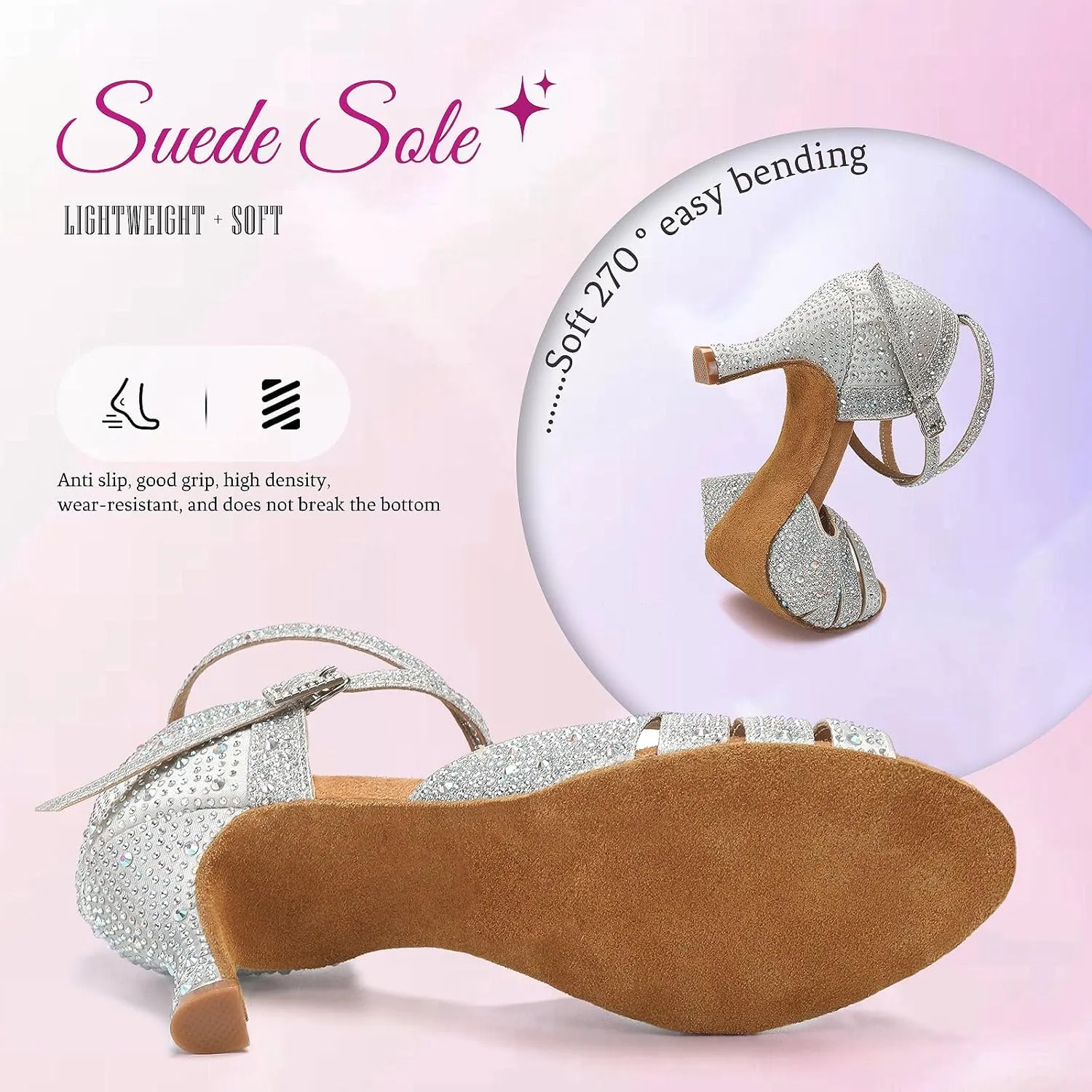 SWDZM Women Rhinestone Ballroom Dance Shoes Latin Salsa Performance Dancing Shoes