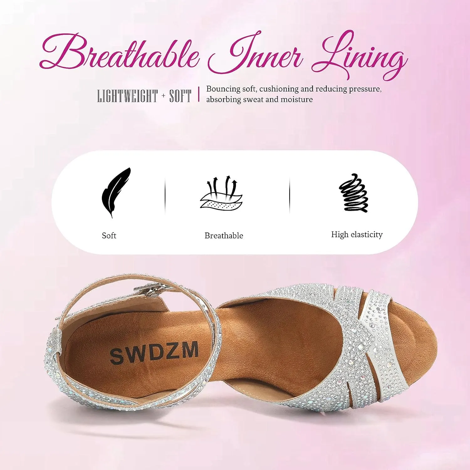 SWDZM Women Rhinestone Ballroom Dance Shoes Latin Salsa Performance Dancing Shoes