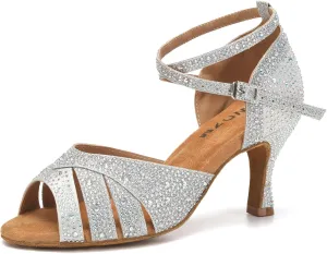 SWDZM Women Rhinestone Ballroom Dance Shoes Latin Salsa Performance Dancing Shoes
