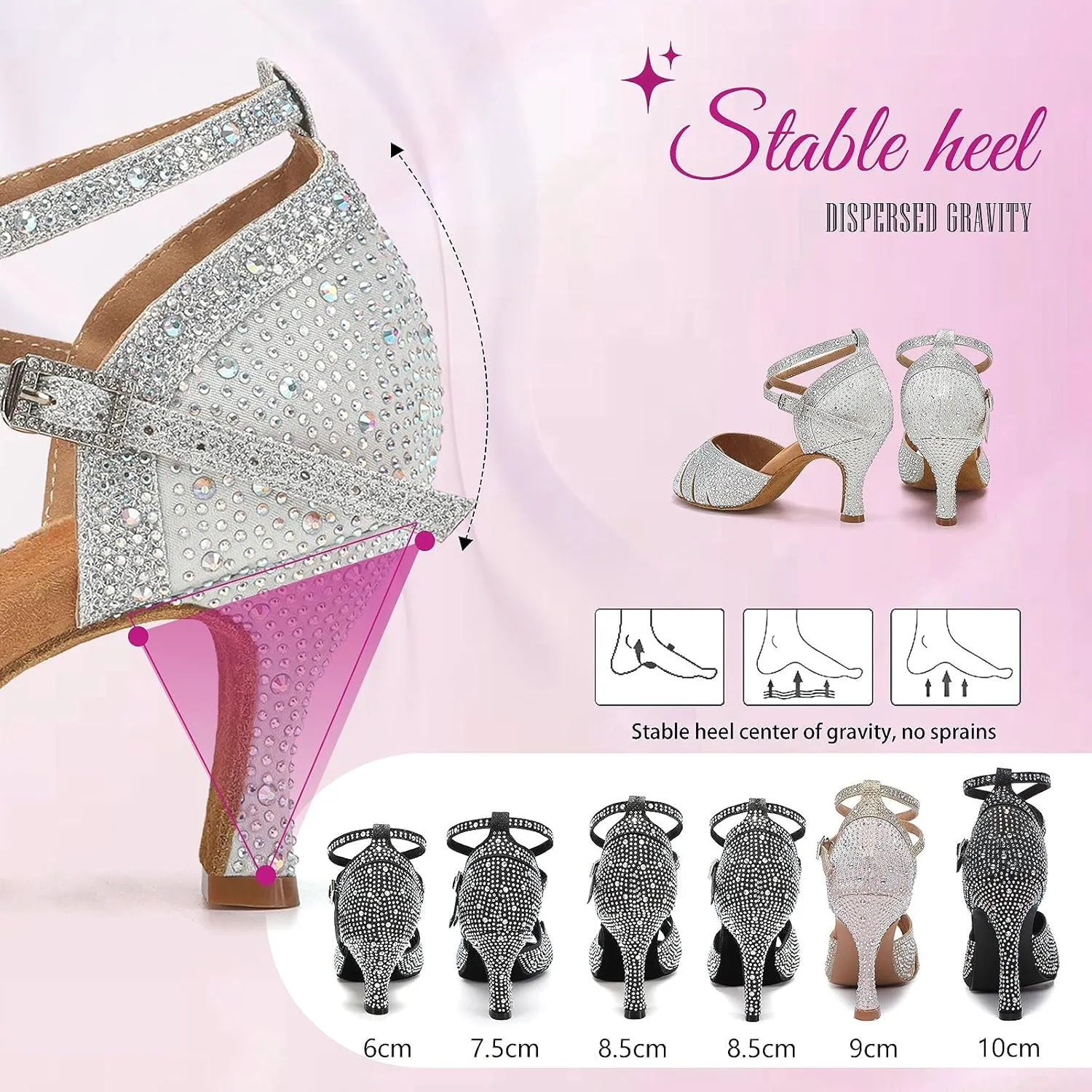 SWDZM Women Rhinestone Ballroom Dance Shoes Latin Salsa Performance Dancing Shoes