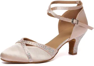 SWDZM Women's Ballroom Dance Shoes Closed Toe Latin Salsa Rhinestone Practice Dancing Shoes