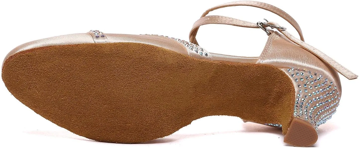 SWDZM Women's Ballroom Dance Shoes Closed Toe Latin Salsa Rhinestone Practice Dancing Shoes