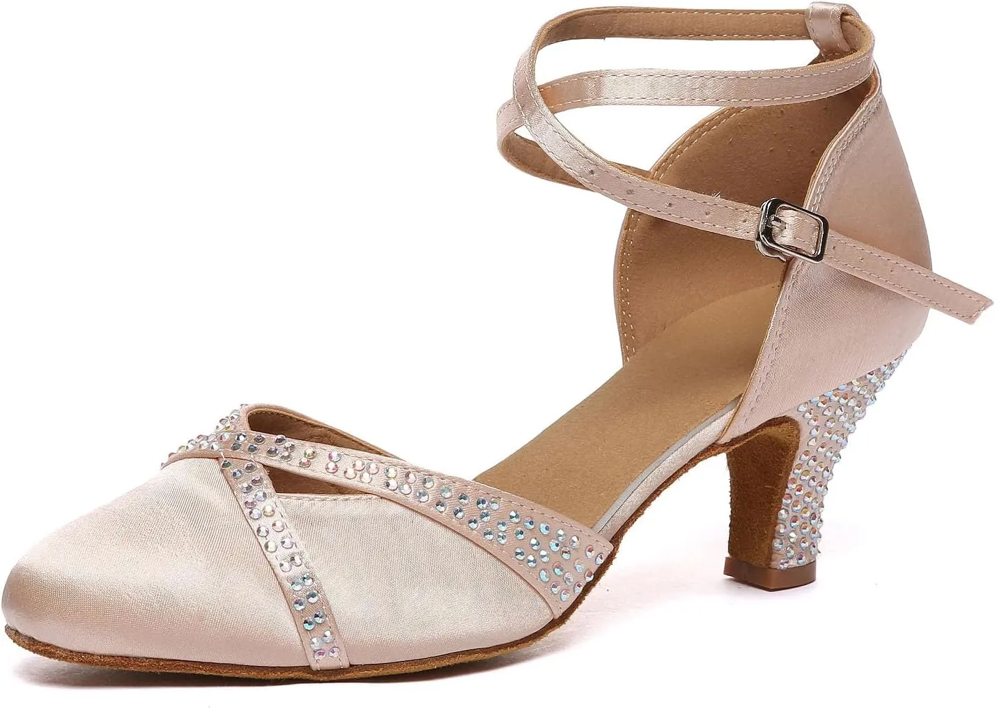 SWDZM Women's Ballroom Dance Shoes Closed Toe Latin Salsa Rhinestone Practice Dancing Shoes