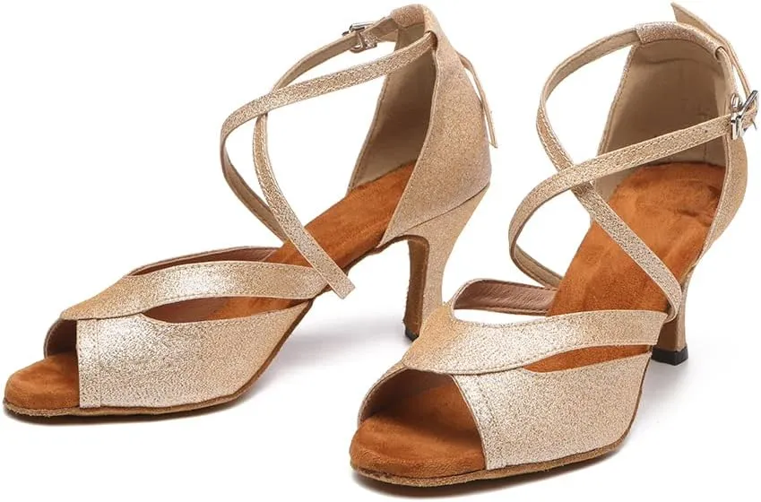 SWDZM Women's Ballroom Dance Shoes Latin Salsa Bachata Professional Performance Sparkly Dancing Shoes,Model YCL510