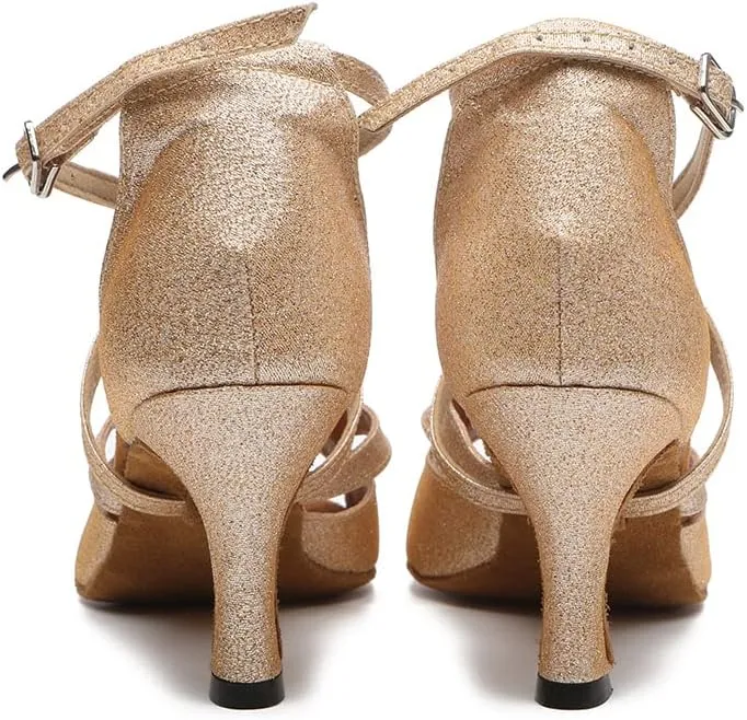 SWDZM Women's Ballroom Dance Shoes Latin Salsa Bachata Professional Performance Sparkly Dancing Shoes,Model YCL510