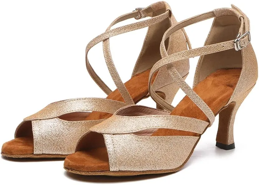 SWDZM Women's Ballroom Dance Shoes Latin Salsa Bachata Professional Performance Sparkly Dancing Shoes,Model YCL510