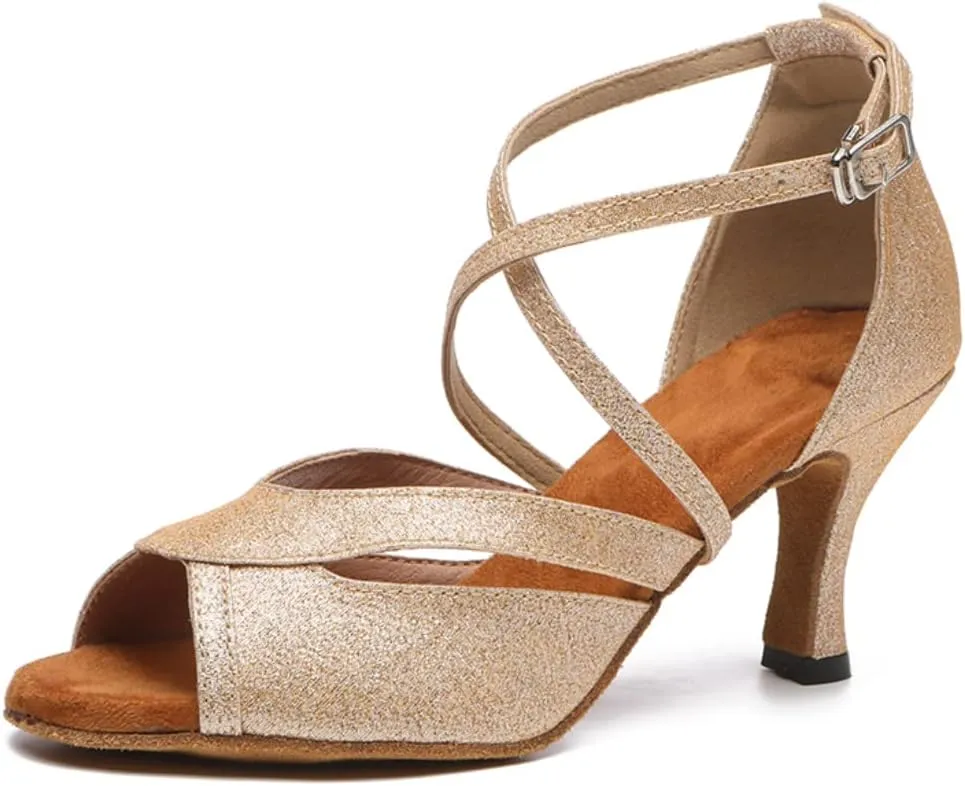 SWDZM Women's Ballroom Dance Shoes Latin Salsa Bachata Professional Performance Sparkly Dancing Shoes,Model YCL510