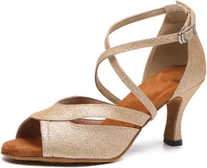 SWDZM Women's Ballroom Dance Shoes Latin Salsa Bachata Professional Performance Sparkly Dancing Shoes,Model YCL510
