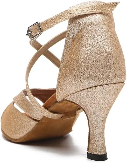 SWDZM Women's Ballroom Dance Shoes Latin Salsa Bachata Professional Performance Sparkly Dancing Shoes,Model YCL510
