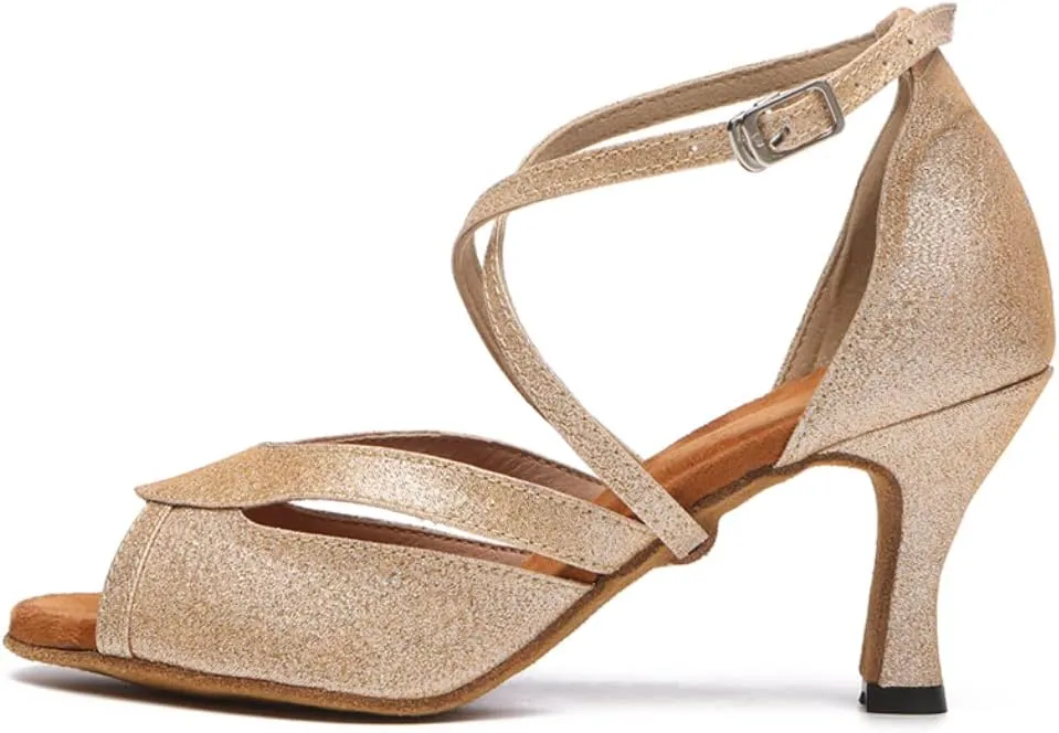 SWDZM Women's Ballroom Dance Shoes Latin Salsa Bachata Professional Performance Sparkly Dancing Shoes,Model YCL510