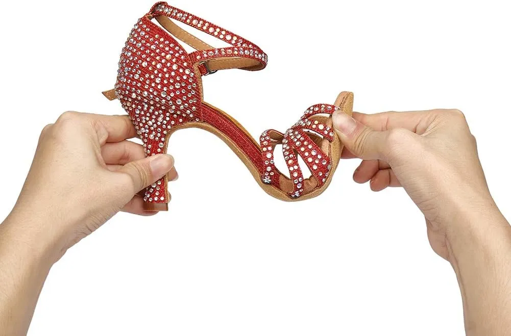 SWDZM Women's Ballroom Dance Shoes Rhinestone Latin Salsa Heeled Party Dance Shoes,Model L379