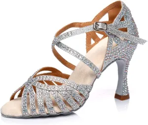 SWDZM Women's Ballroom Dance Shoes Rhinestone Latin Salsa Heeled Party Dance Shoes,Model L379