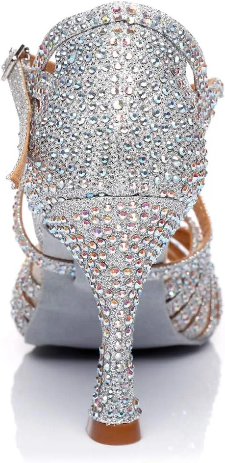 SWDZM Women's Ballroom Dance Shoes Rhinestone Latin Salsa Heeled Party Dance Shoes,Model L379