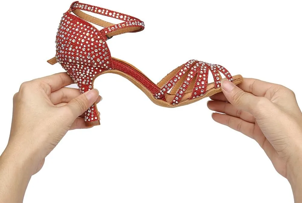 SWDZM Women's Ballroom Dance Shoes Rhinestone Latin Salsa Heeled Party Dance Shoes,Model L379
