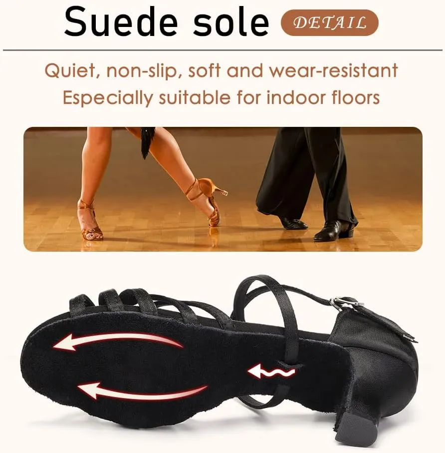 SWDZM Women's Ballroom Dance Shoes Satin Latin Salsa Professional Practice Dancing Shoes