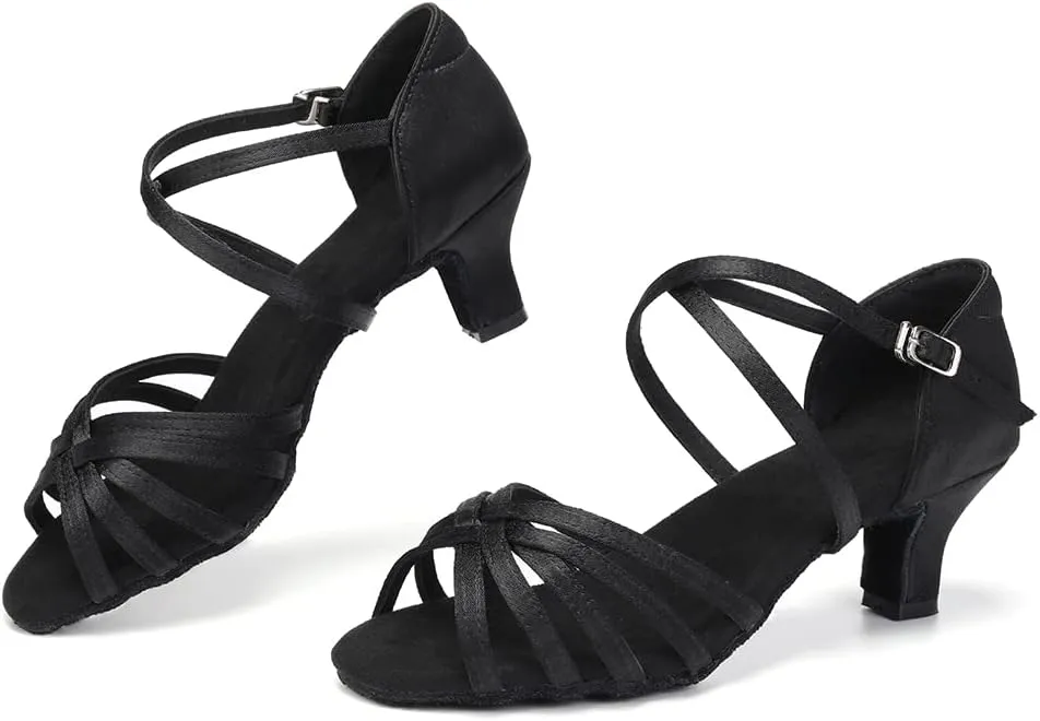 SWDZM Women's Ballroom Dance Shoes Satin Latin Salsa Professional Practice Dancing Shoes