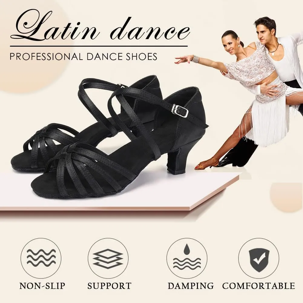 SWDZM Women's Ballroom Dance Shoes Satin Latin Salsa Professional Practice Dancing Shoes