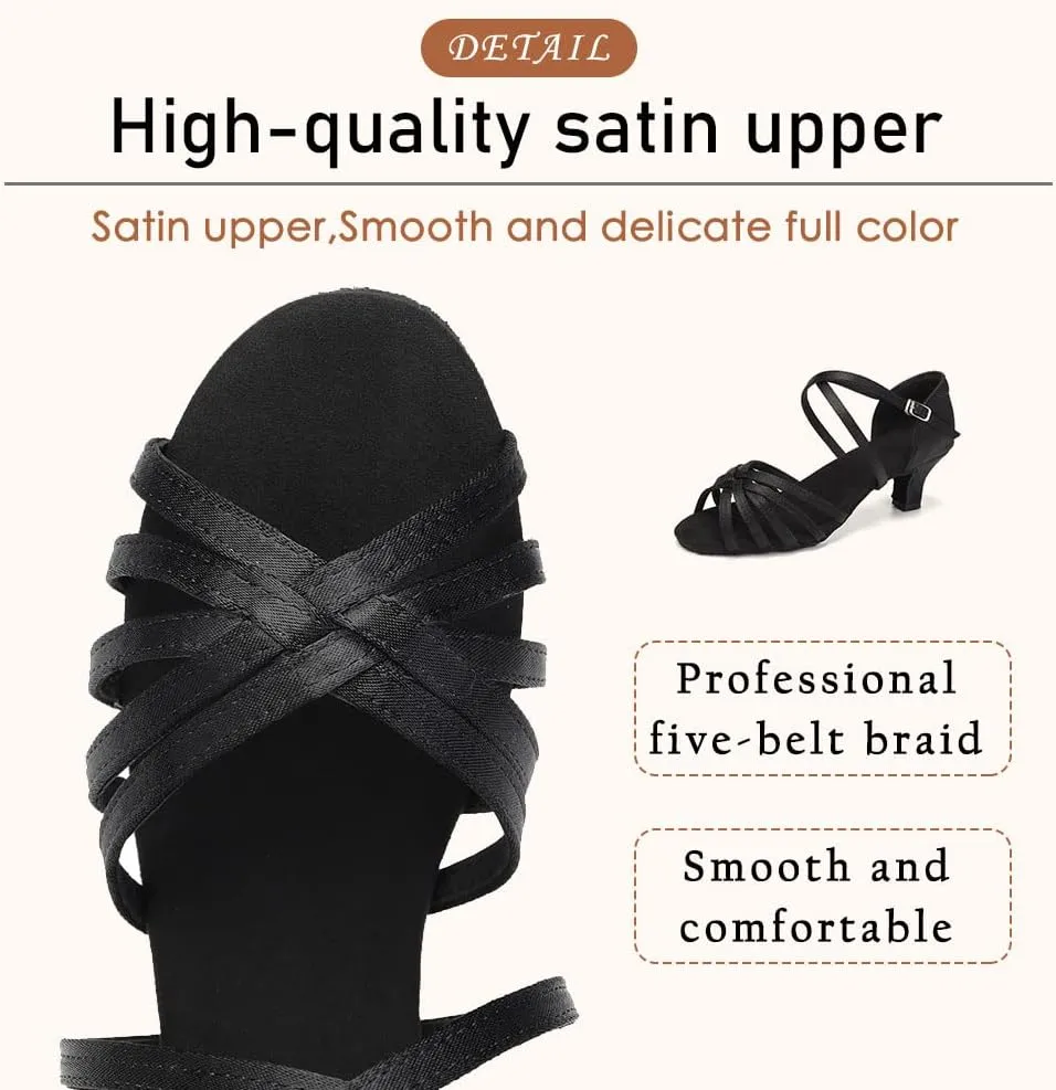 SWDZM Women's Ballroom Dance Shoes Satin Latin Salsa Professional Practice Dancing Shoes