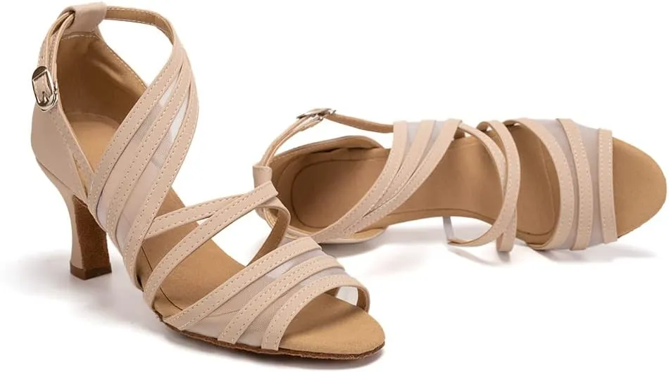 SWDZM Women's Latin Dance Shoes Open Toe Salsa Ballroom Net Yarn Dance Shoes,Model-L300